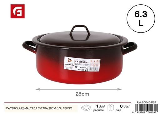 [200408128] Cacerola esmaltada con tapa 28 cm 6.3L (serie Feugo) - Utensilios de cocina