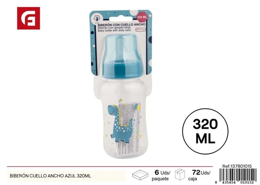 [137801015] Biberón cuello ancho azul 320 ml - Artículos para bebés