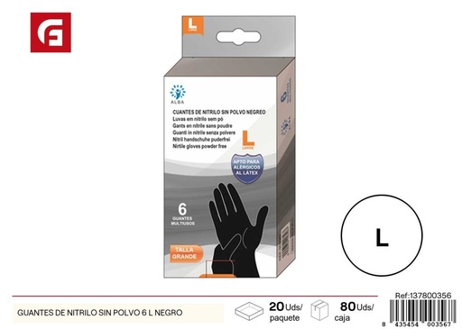 [137800356] Guantes de nitrilo sin polvo tamaño L negro - Productos de limpieza