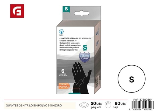 [137800354] Guantes de nitrilo sin polvo 6 S negro - Accesorios de limpieza y protección