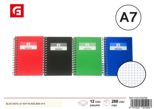 [150140299] BLOC NOTA A7 104x76 60g 80H 4*4 - Material escolar y papelería