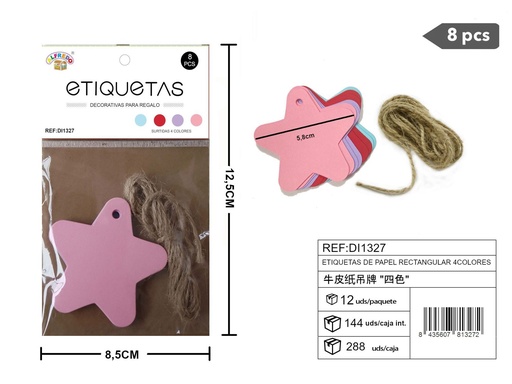 [DI1327] Set de etiquetas de papel con forma de estrella de 4 colores 5,8 cm - 8 unidades REF:DI1327