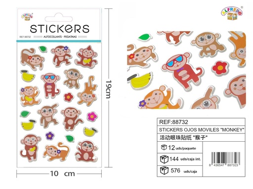 [88732] Stickers ojos móviles "Mono" 10x19 cm