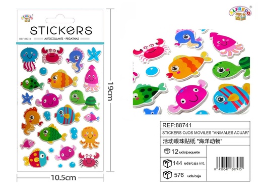 [88741] Stickers ojos móviles "Animales acuáticos" 10x19 cm