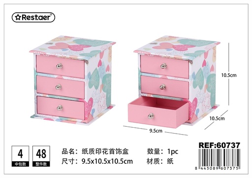 [60737] Caja joyero con cajón y estampado 9,5x10,5x10,5 cm