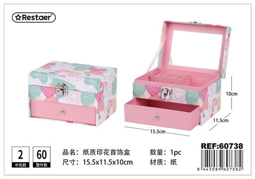 [60738] Caja joyero con cajón y estampado 15,5x11,5x10 cm