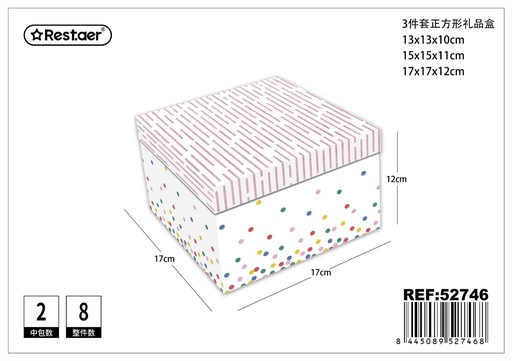 [52746] Set de 3 cajas cuadradas impresas 17x17x12 cm - Almacenamiento de regalos