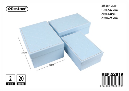 [52819] Set de 3 cajas rectangulares de regalo en color azul 23x16x9.5 cm - Almacenamiento de regalos