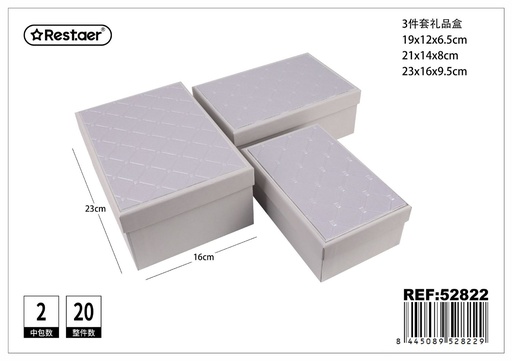 [52822] Set de 3 cajas rectangulares de regalo en color gris 23x16x9.5 cm - Almacenamiento de regalos