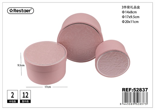 [52837] Set de 3 cajas de regalo redondas rosas 20x20x11 cm 