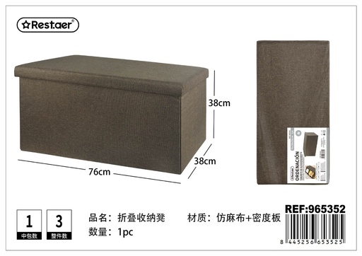 [965352] Taburete de almacenamiento rectangular de tela 76x38x38 cm - Muebles de almacenamiento