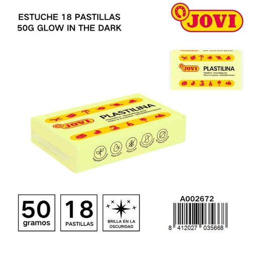 [A002672] Estuche con 18 pastillas de plastilina que brilla en la oscuridad 50g - Artículos de oficina y manualidades