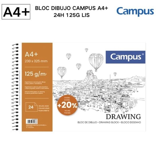 [A002679] BLOC DIBUJO CAMPUS A4+ 24H 125G LIS - Libreta para dibujo con papel de calidad