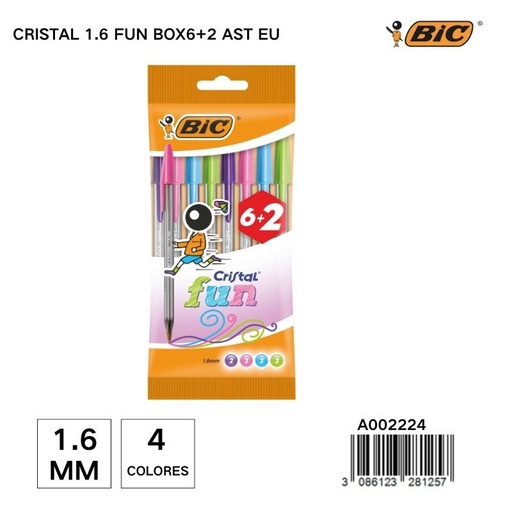 [A002224] Boligrafo BIC cristal 1.6 mm 8 unidades - Escritorio y papelería