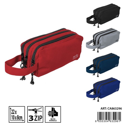 [0234942] Funda de lápices 3 zip con asa 22x10x8 cm - Accesorios escolares