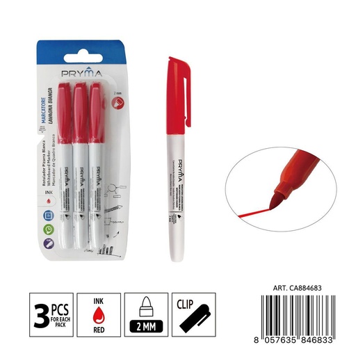 [0235635] Marcador pizarra blanca p/redonda 2 mm rojo 3 unidades - Herramientas de escritura