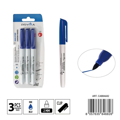 [0235634] Marcador para pizarra blanca 2 mm redondo 3 uds azul - Utensilios de escritura y marcadores para pizarra