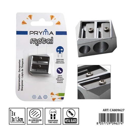 [0239778] Sacapuntas de aluminio doble agujero 3x3x1.5 cm - Accesorios de papelería