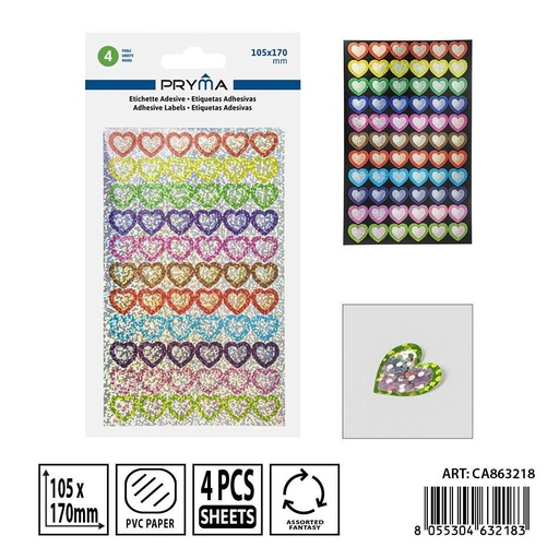 [0235017] Etiqueta adhesiva corazón 10.5x17 cm 4 pzs - Accesorios de papelería y etiquetado