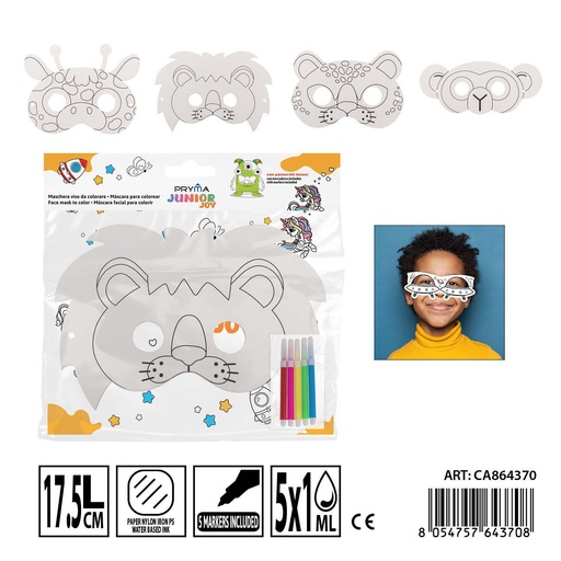 [0239245] Máscara para colorear con rotuladores 3PZ + 5PZ de acuarelas 17.5 cm - Actividades creativas