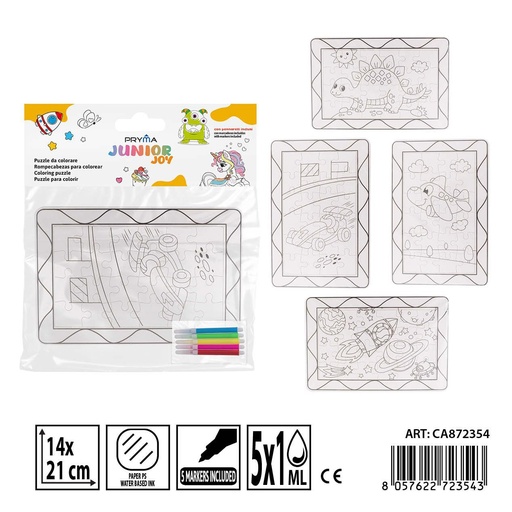 [0239248] Puzzle para colorear con rotuladores + 5 piezas de acuarelas - Manualidades y arte