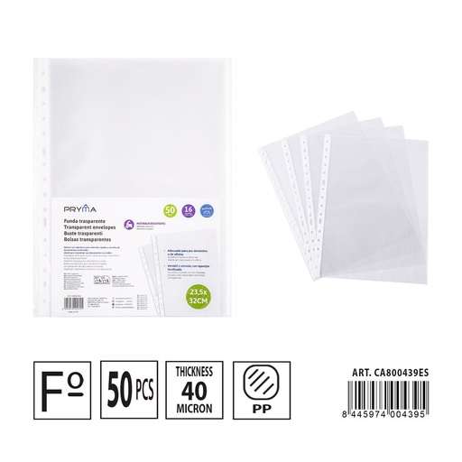 [A001906] Folios multitaladro transparente 50PZ 0.04 mm 16 agujeros - Material de oficina