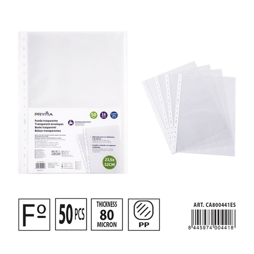 [A001909] Folios multitaladro transparente 50PZ 0.08 mm 16 agujeros - Material de oficina