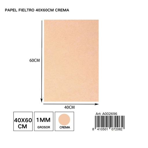 [A002696] Papel fieltro crema 40x60 cm - Materiales de manualidades