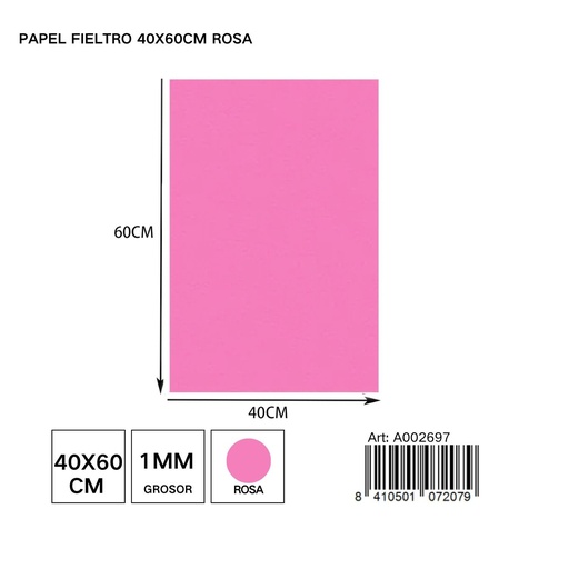 [A002697] Papel fieltro rosa claro 40x60 cm - Materiales de manualidades