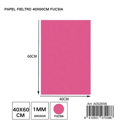 [A002698] Papel fieltro fucsia 40x60 cm - Materiales de manualidades
