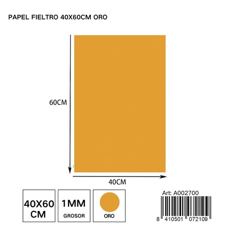 [A002700] Papel fieltro oro 40x60 cm - Materiales de manualidades