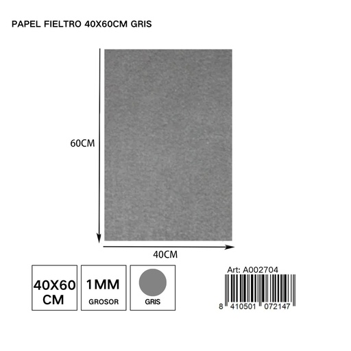 [A002704] Papel fieltro 40x60 cm gris - Material versátil para manualidades