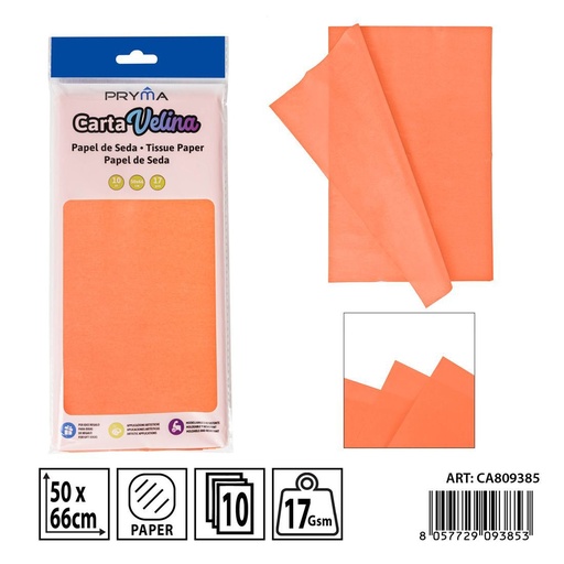 [0238213] Papel de seda naranja 50x66 cm 10FF - Material de manualidades
