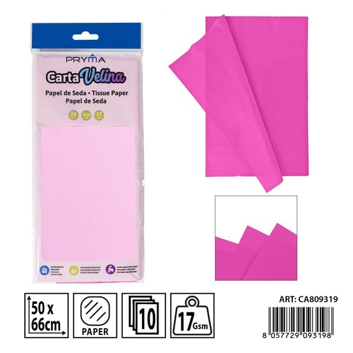 [0238216] Papel de seda fucsia 50x66cm 10ff - Materiales para manualidades y papelería