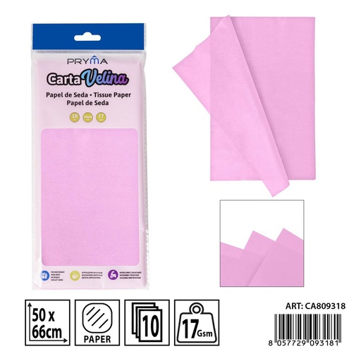 [0238215] Papel de seda rosa 50x66cm 10ff - Materiales para manualidades y papelería
