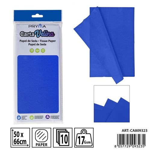 [0238219] Papel de seda azul 50x66cm (10 unidades) - Papelería para manualidades y papel