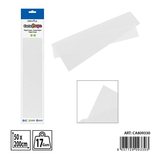 [0238227] Papel crepe blanco 50x200cm - Materiales para manualidades y decoración