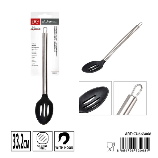 [0239888] Cucharón perforado de silicona/acero 33.2x6.2cm - Utensilios de cocina de acero inoxidable