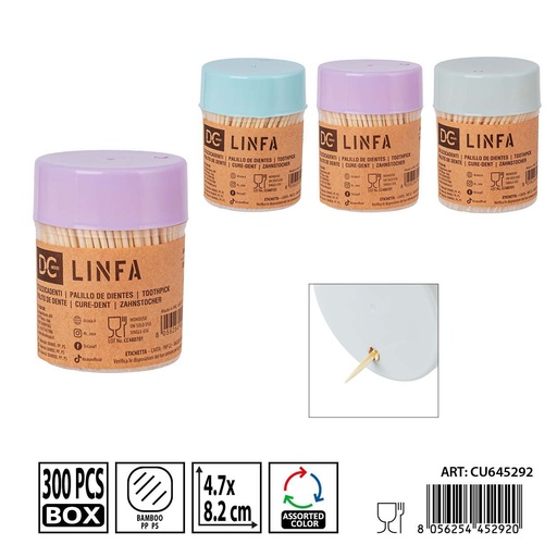 [0239071] Palillos de dientes de bambú 300pz 4.7x8.2cm - Accesorios y utensilios de mesa
