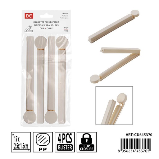 [0239262] Pinzas cierra bolsas 4pz 17x2.5x1.5cm - Accesorios de cocina y almacenamiento