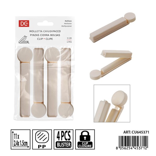 [0239263] Pinzas cierra bolsas 4pz 11x2.4x1.5cm - Accesorios de cocina y almacenamiento