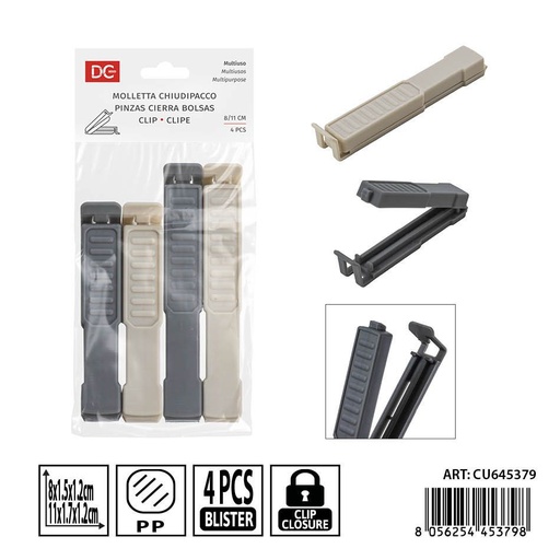 [0239271] Pinzas cierra bolsas 4pz - Accesorios de cocina y almacenamiento
