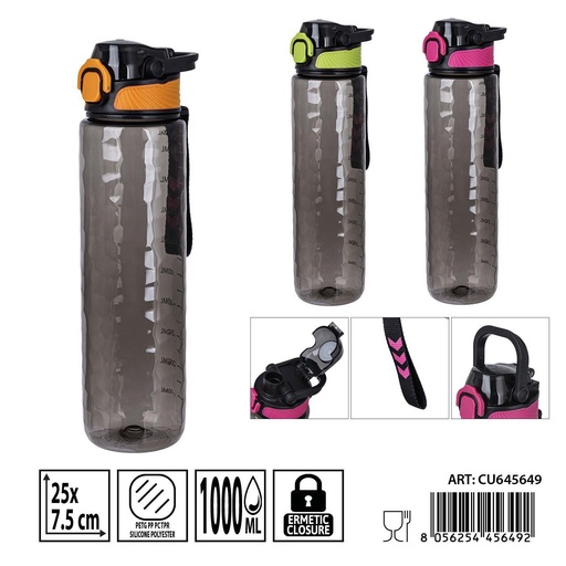 [0240900] Botella de agua 1000ml 25x7.5cm - Botellas de agua de plástico