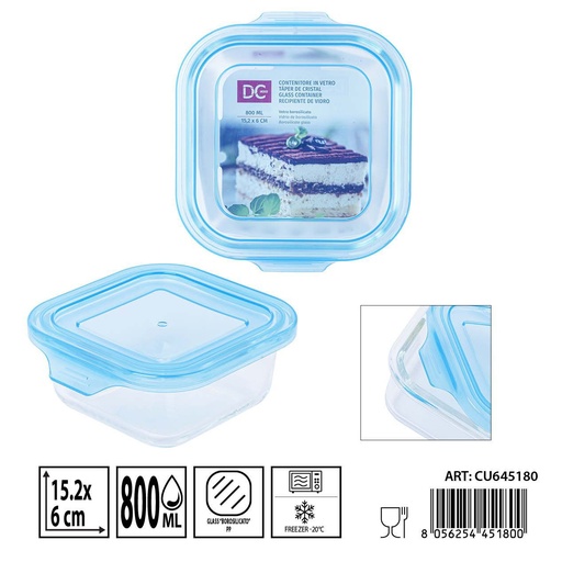 [0238479] Táper de cristal cuadrado 800 ml - 15.2 x 15.2 x 6 cm