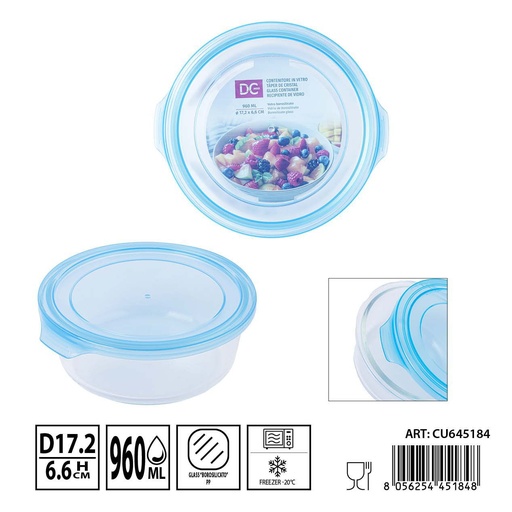 [0238486] Táper de cristal redondo 960ml 17.2x6.6cm - Recipientes de almacenamiento en vidrio