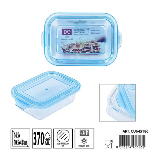 [0238488] Táper de cristal rectangular 370ml 14.5x10.5x4.8cm - Recipientes de almacenamiento en vidrio