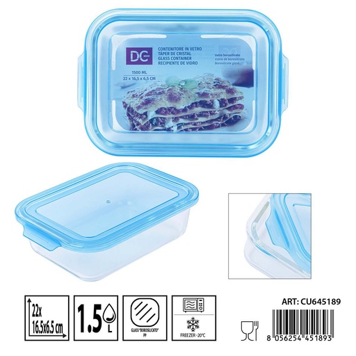 [0238491] Táper de cristal rectangular 1500 ml - 22 x 16.5 x 6.5 cm