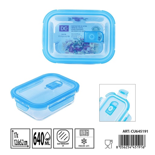 [0238493] Táper de cristal con válvula 640ml 17x12.6x5.2cm - Recipientes de almacenamiento en vidrio