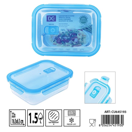 [0238495] Táper de cristal con válvula 1500 ml - 22 x 16.5 x 6.5 cm