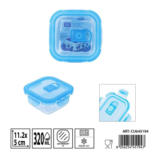 [0238496] Táper de cristal con válvula 320ml 11.2x11.2x5cm - Recipientes de almacenamiento en vidrio